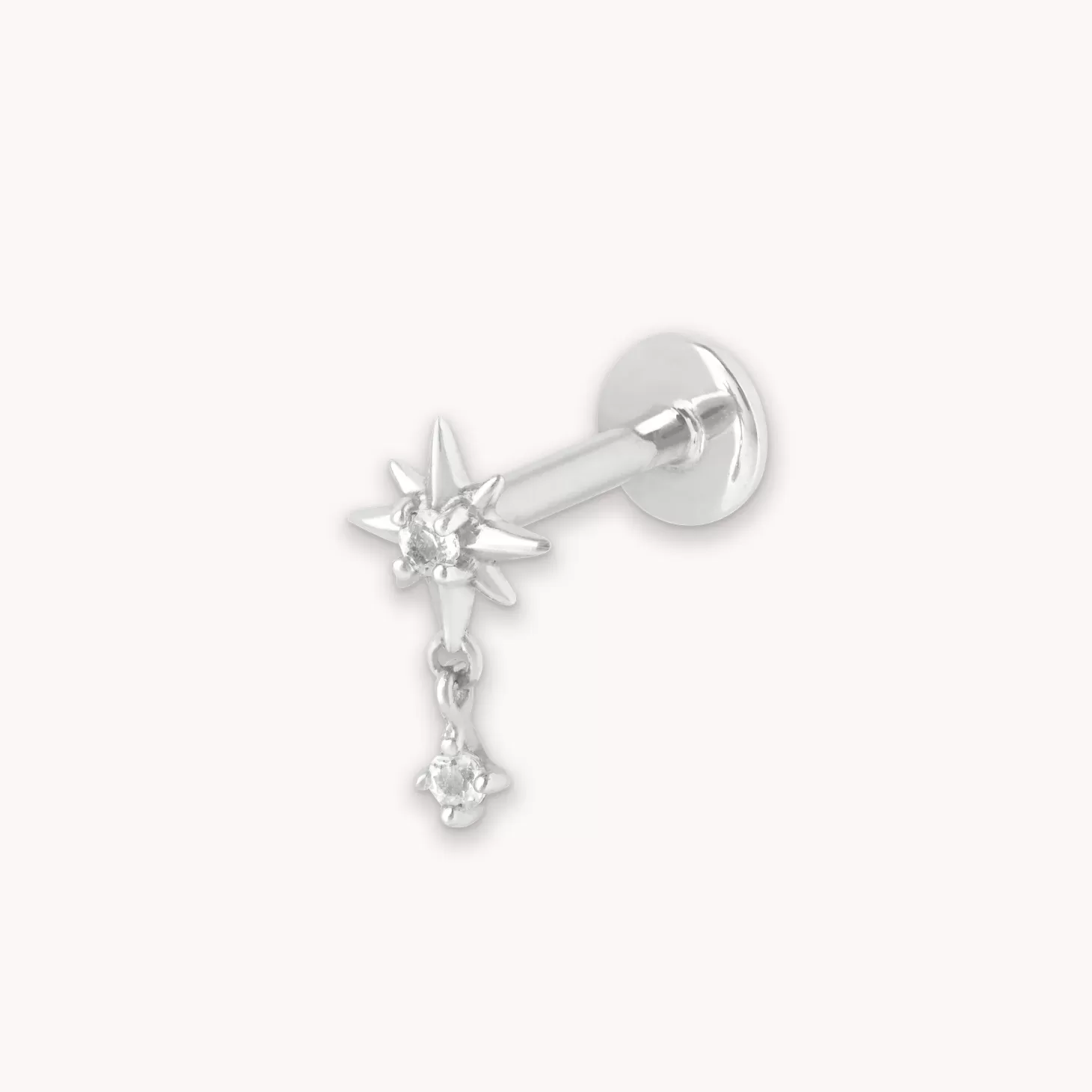 Astrid & Miyu Twilight Star Charm Piercing Stud In Solid White Gold 14K White Gold Online