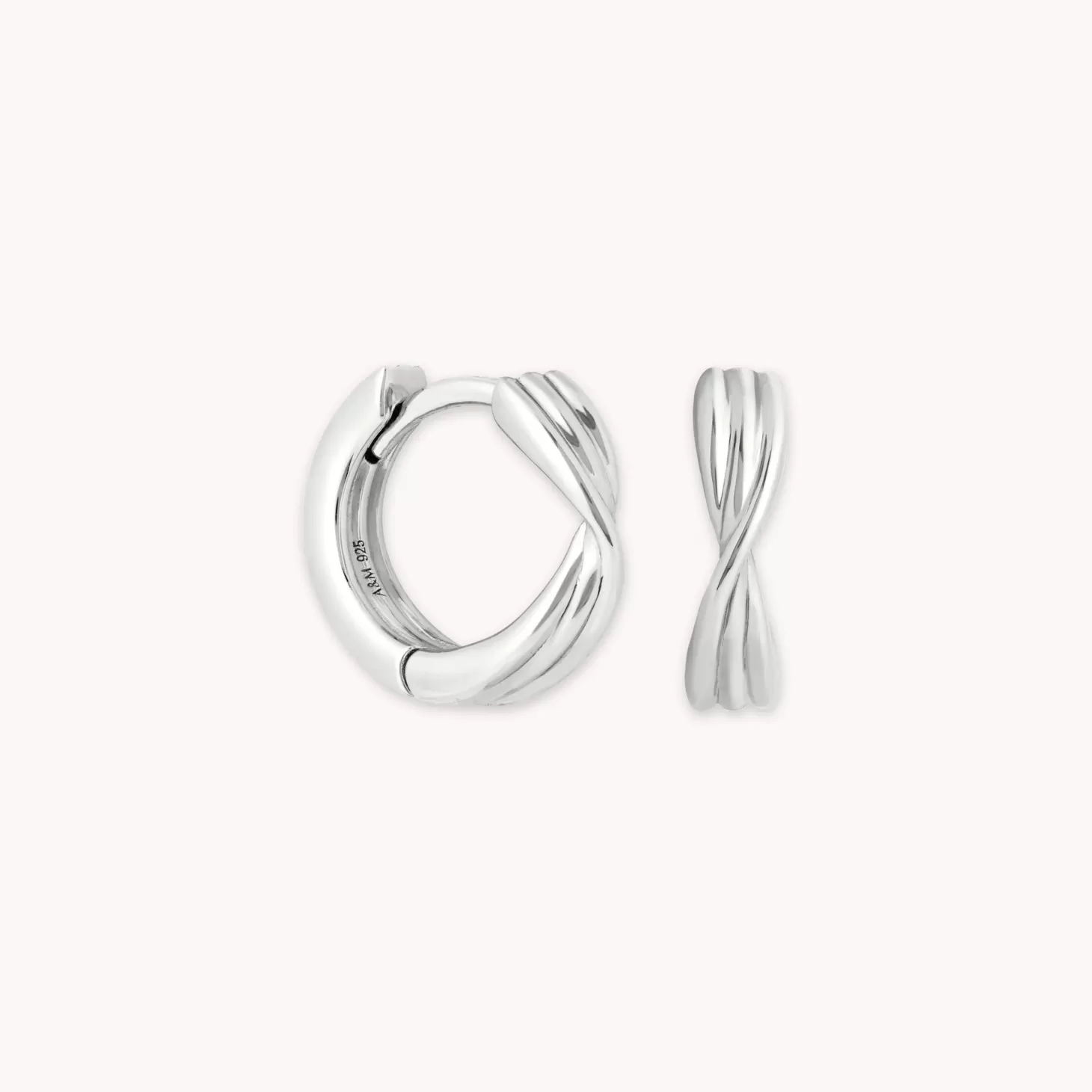 Astrid & Miyu Twist Huggies In Silver Rhodium Plated Sterling Silver Clearance