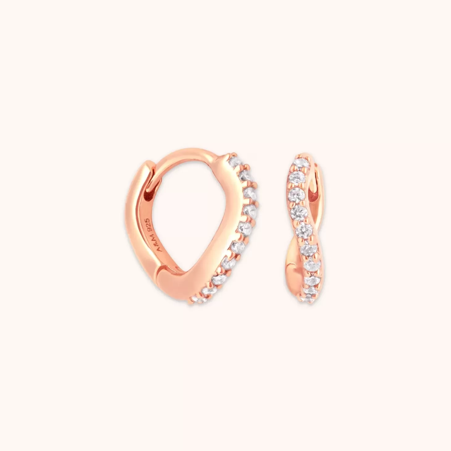 Astrid & Miyu Wave Crystal Huggies In Rose Gold 18K Rose Gold Plated Sterling Silver Cheap