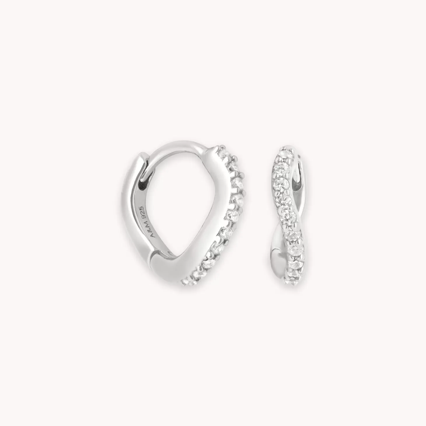 Astrid & Miyu Wave Crystal Huggies In Silver Rhodium Plated Sterling Silver Fashion