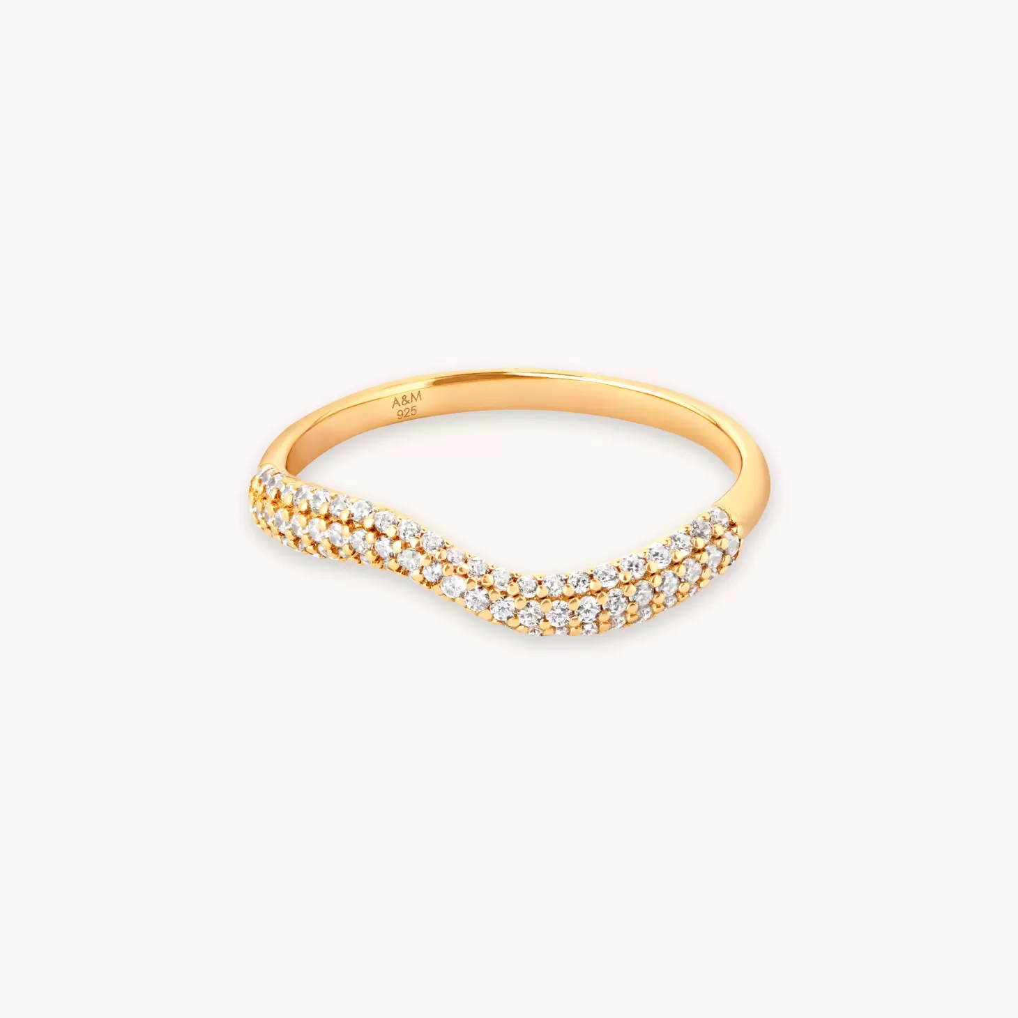 Astrid & Miyu Wave Crystal Ring In Gold 18K Gold Plated Sterling Silver Sale